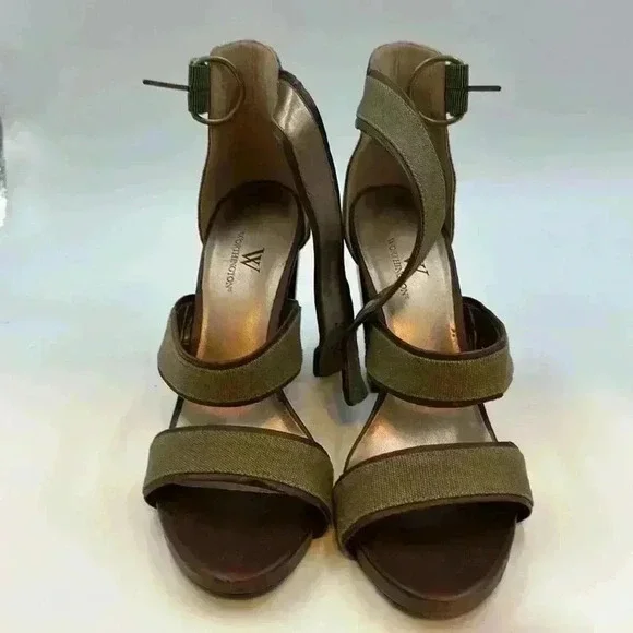 Worthington 4” chunky heel, open toe, size 9 olive/brown with ankle buck… - Picture 2 of 7